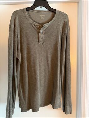 Sonoma Olive Green Waffle Knit Henley Long Sleeve Shirt -LG